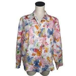 Jacket Blazer Butterflies Button Front Lined Eyelet Alfred Dunner Womens 16P